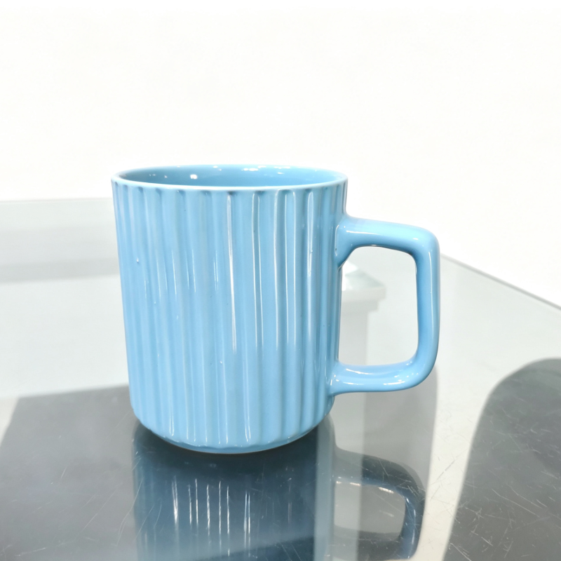 Sky-Blue Vertical Fluted Ceramic Mug